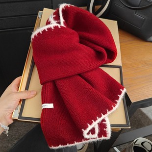 儿童围巾红色圣诞男孩女童秋冬季过新年加厚保暖针织羊毛宝宝围脖