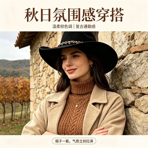 2026秋冬款西部牛仔帽复古英伦