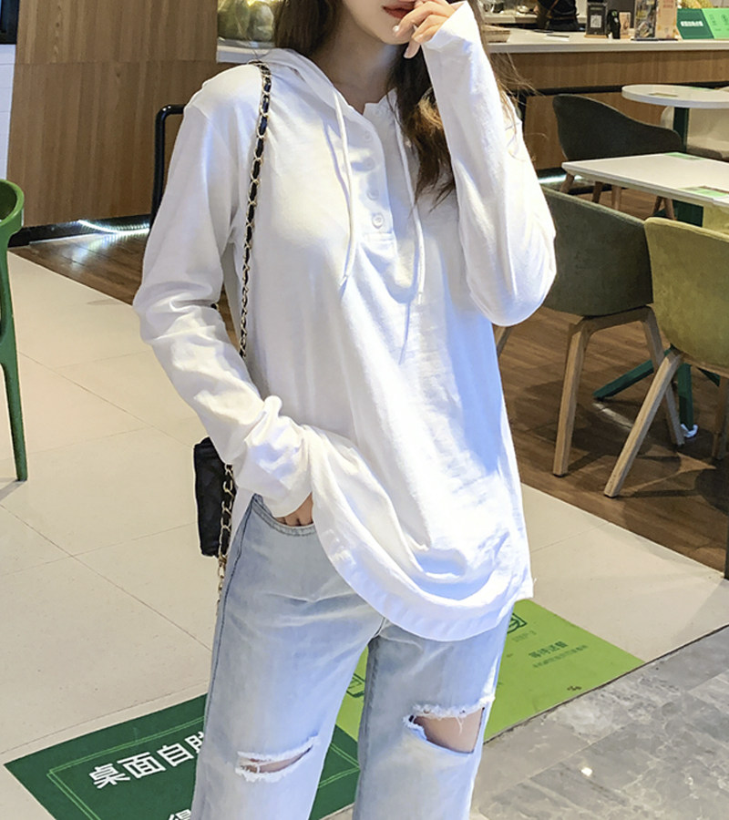 竹节棉长袖2023秋装新款韩版连帽
