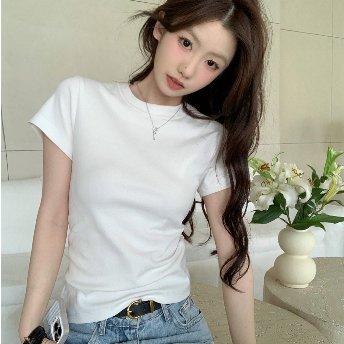实拍实价 春夏韩版正肩圆领纯色简约百搭纯棉短袖上衣女T恤,女装/女士精品,T恤,淘宝优惠券,粉丝福利购,淘宝优惠卷