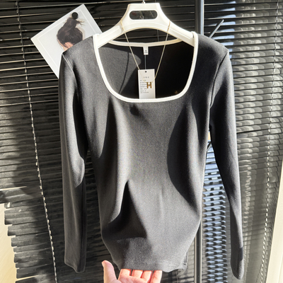 搭长袖低领修身t恤洋气减龄上衣