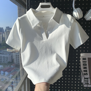纯欲风白色polo领短袖 气质上衣 T恤女2025年夏季 弧形下摆百搭修身