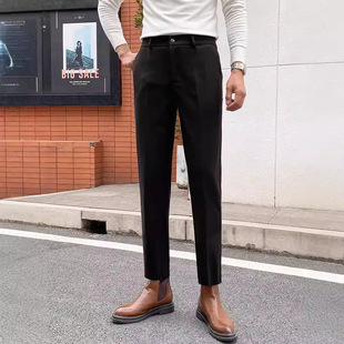 秋冬季西裤男修身加厚商务正装休闲裤潮免烫毛呢料西装裤子男直