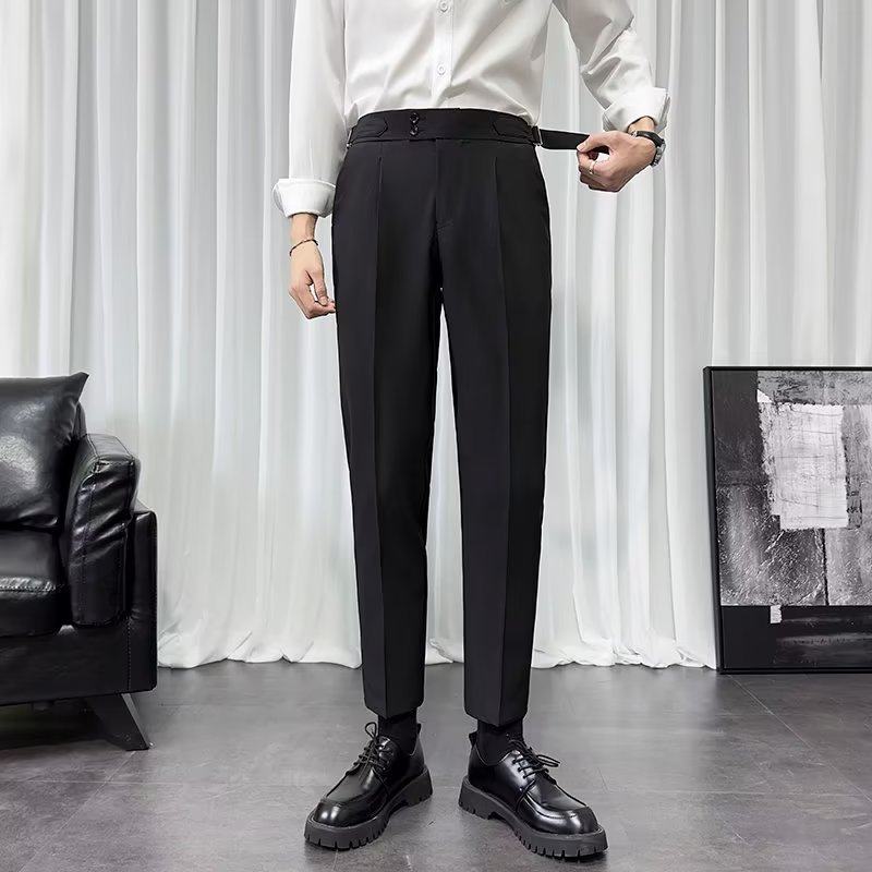 春秋冬季垂感西裤修身小脚休闲长裤子男士直筒宽松西装裤