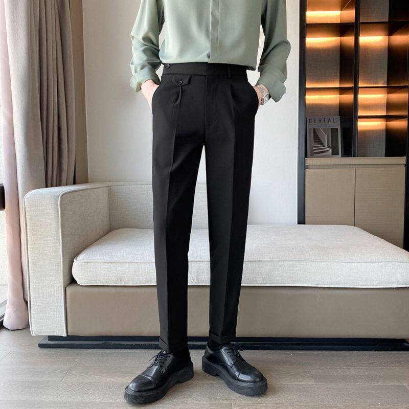 夏季新款免烫白色西裤青年冰丝垂感西装裤子男士韩版显高小脚