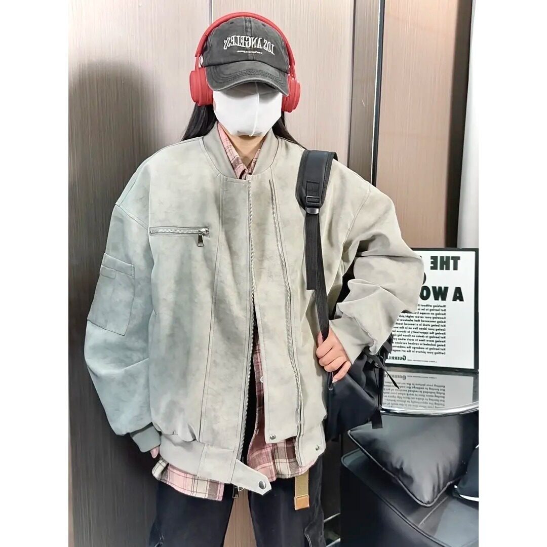 美式复古皮衣外套男款春秋高级感夹克棒球服上衣潮牌开衫男