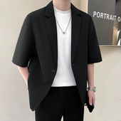 冰丝轻熟风韩版 男士 宽松休闲外套 垂感短袖 小西装 休闲西服夏季 套装