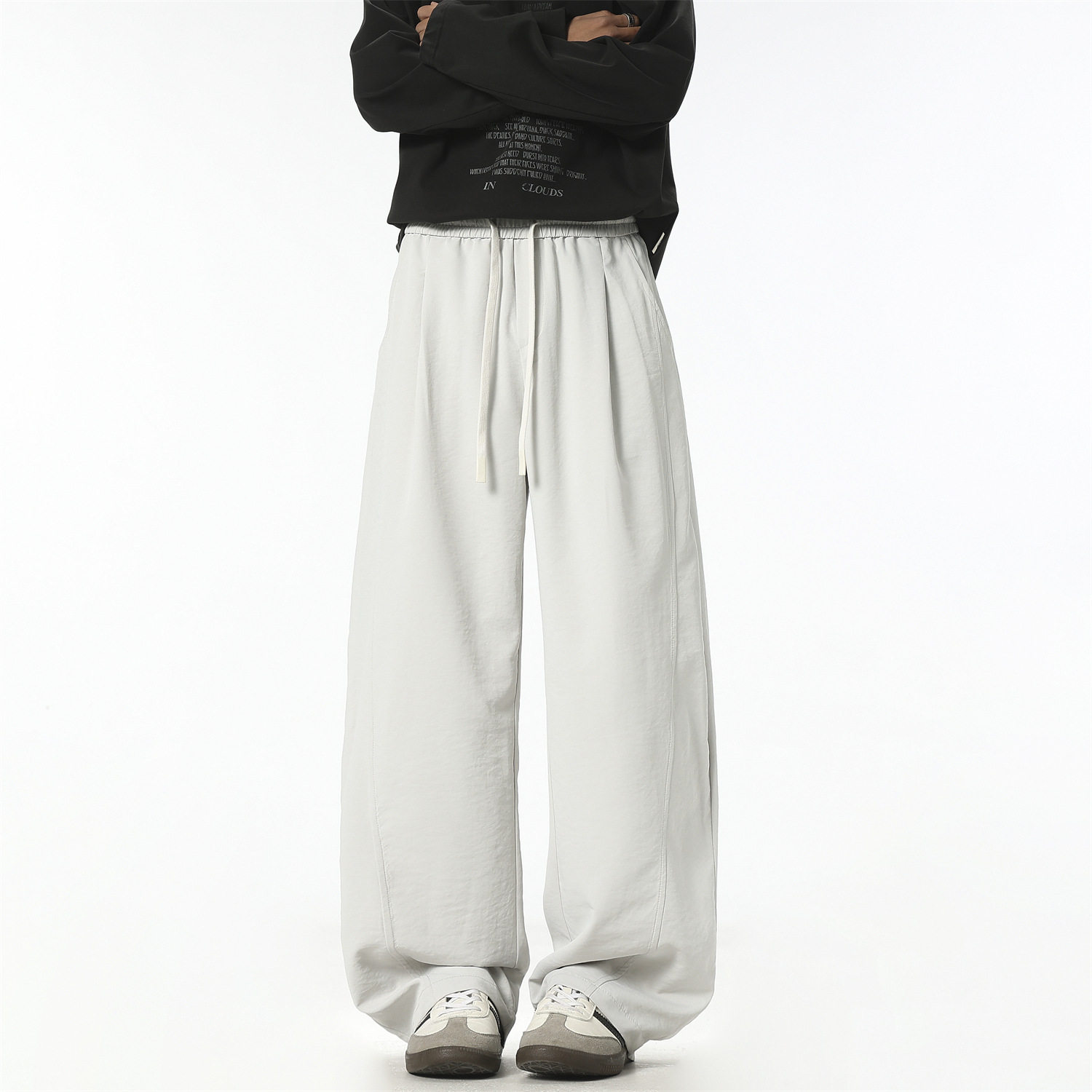 美式冰丝速干弯刀休闲裤男款夏季薄款宽松阔腿cleanfit长裤子