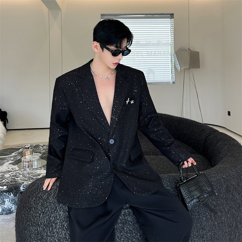 韩版高级感设计漫天星西装外套男痞帅夜店闪亮小西装外套