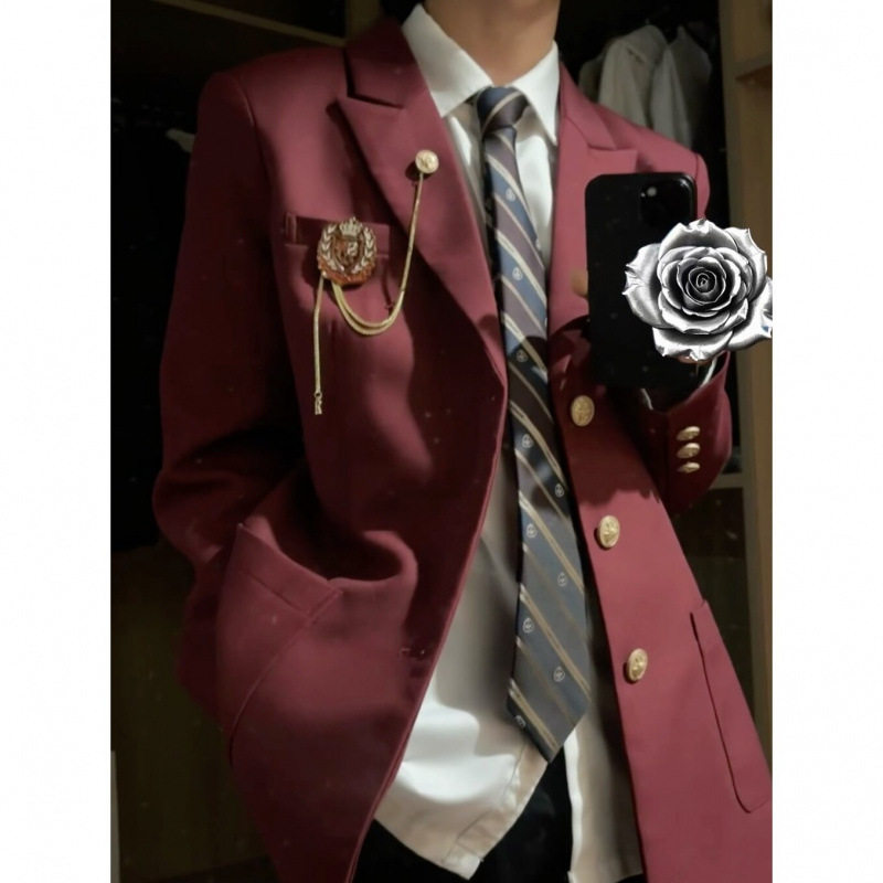 男生dk西装制服外套日系休闲学院风校供感红色学生百搭jk