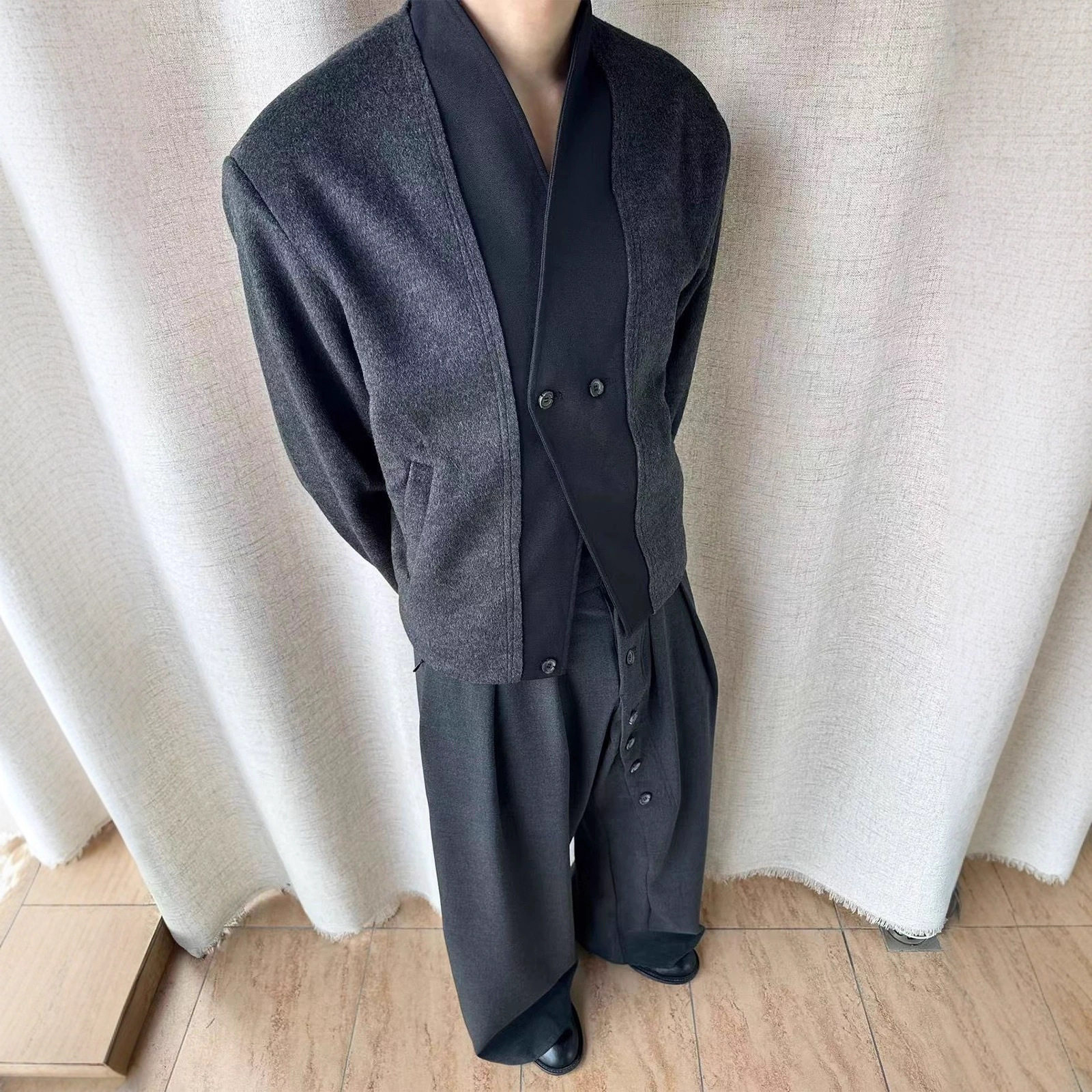 老钱风ootd穿搭开衫西装外套男春秋款高级感英伦风痞帅休闲西服潮