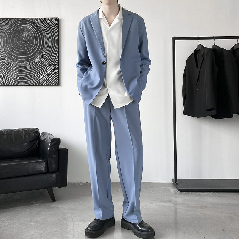 松紧腰小西裤男宽松直筒港风ins百搭韩版潮流休闲垂感阔腿九分裤