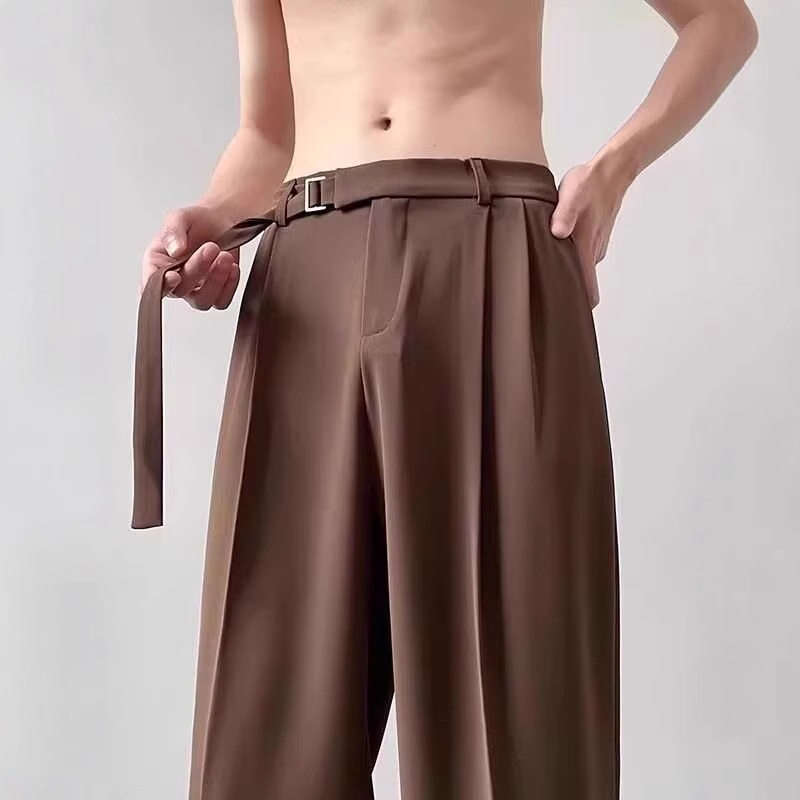 那不勒斯西裤男夏季冰丝潮流垂坠感痞帅直筒大码休闲阔腿长裤子