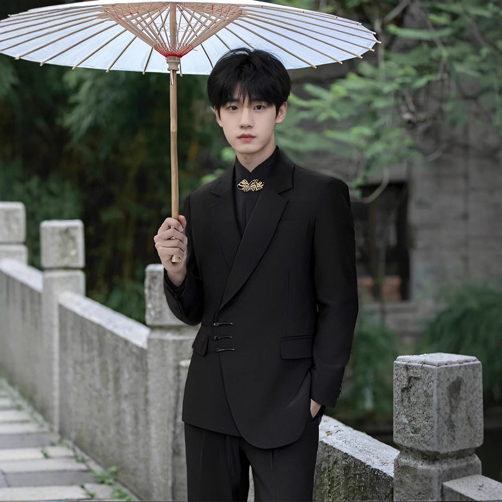 新中式盘扣西装男士婚礼套装新郎结婚礼服高档西服唐装订婚礼服男