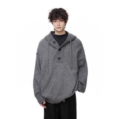 连帽毛衣男款冬季加厚保暖青少年毛线衣慵懒高级感内搭打底