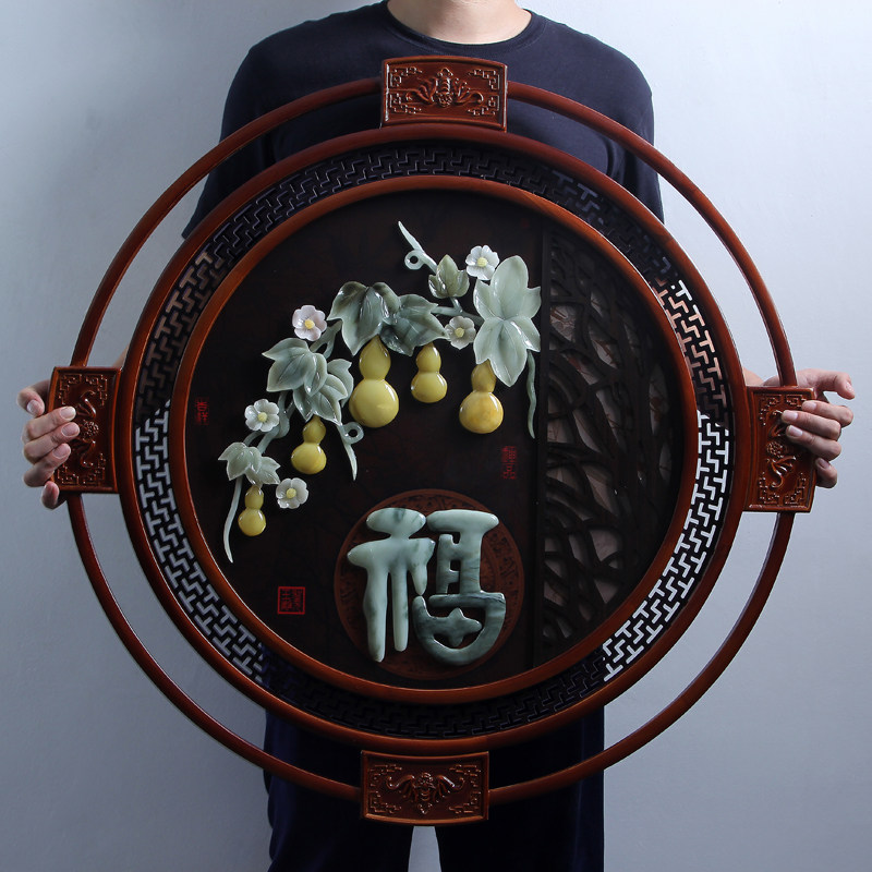玉雕画挂件客厅书房玄关背景墙壁墙面装饰仿古中式雕刻工艺品 福
