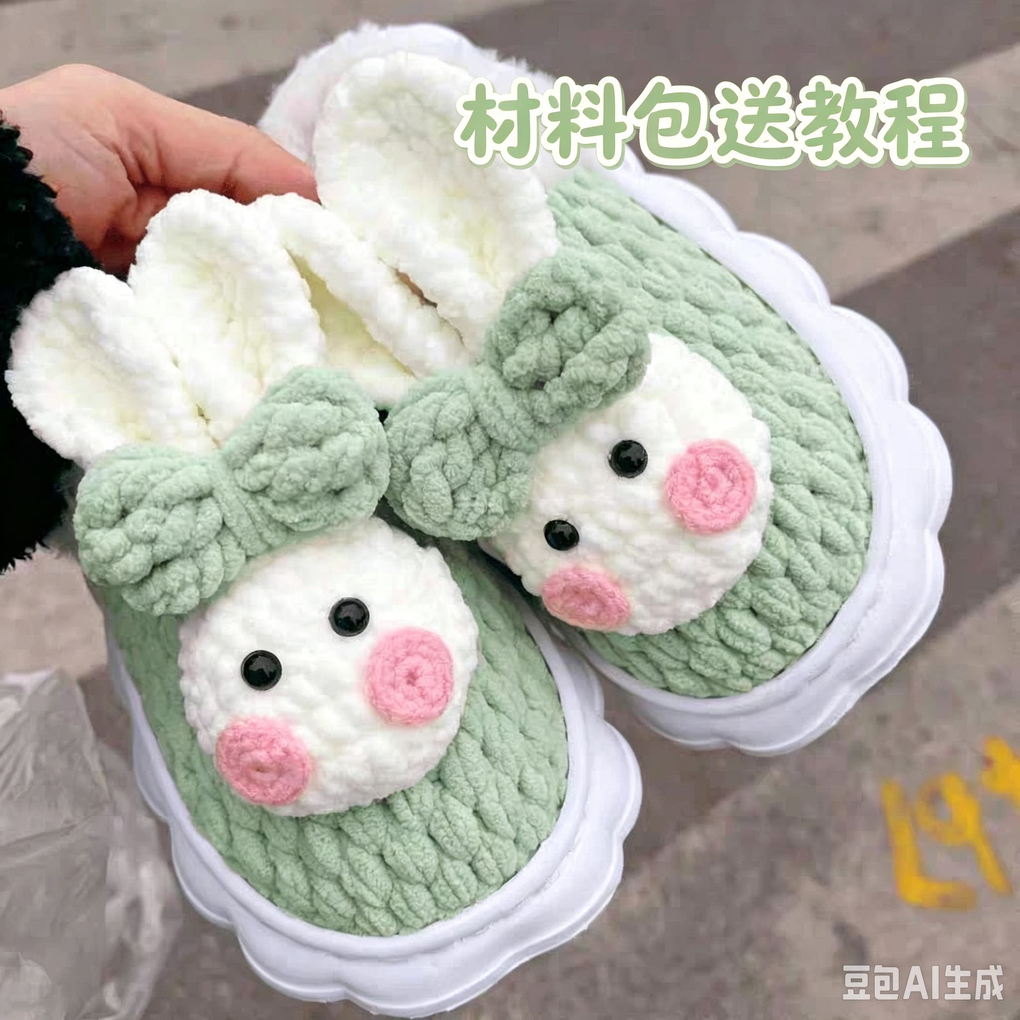 兔子拖鞋手工diy编织材料包自制钩针织保暖棉鞋送女朋友礼物