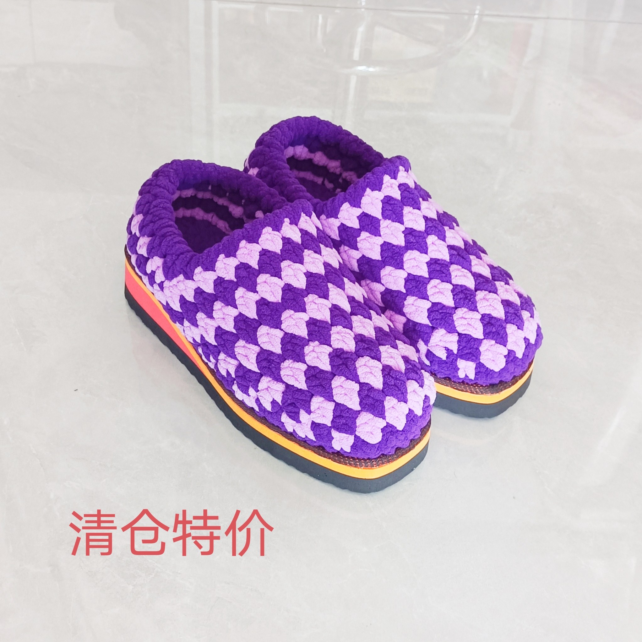 妈妈钩织手工毛线鞋加厚保暖包跟拖鞋防滑棉鞋男女士秋冬居家成品