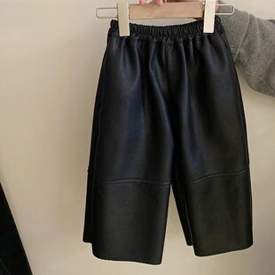 韩版女童皮裤2025加绒新款秋冬裤子儿童宝宝宽松洋气加绒皮裤外穿