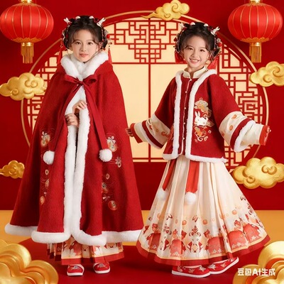 加绒加厚冬季拜年服女童新年套装