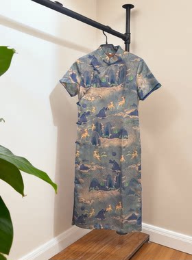 金香山叶日常优雅桑蚕丝旗袍