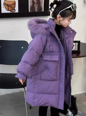 822哈哈家 女童冬季新款洋气韩版时髦加厚保暖中长款棉服外套