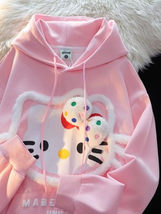 609哈哈家 洋气百搭可爱kitty猫连帽卫衣 女童秋冬款