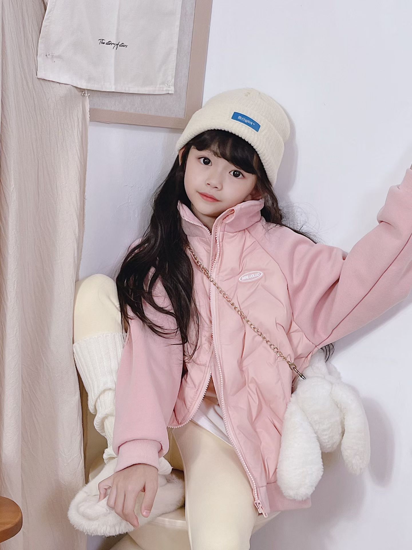 523哈哈家 特价 女童冬季新款洋气韩版百搭时髦加厚保暖拼接外套