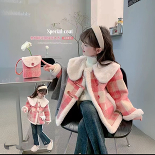 洋气韩版 新款 百搭时髦休闲加绒加厚毛呢外套 女童冬季 661哈哈家