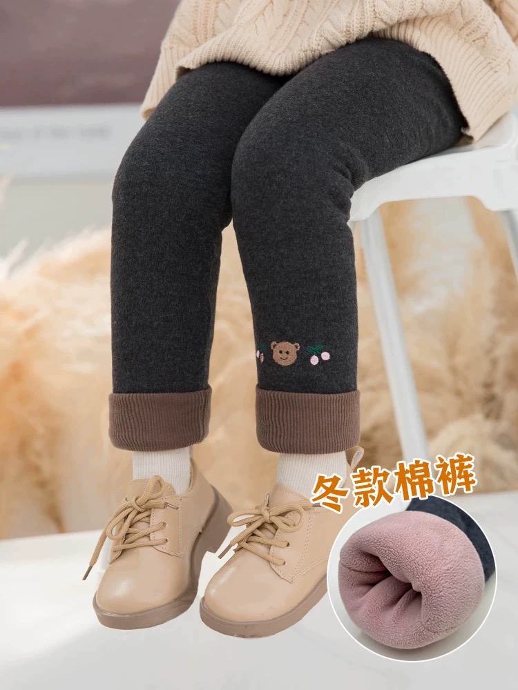 115哈哈家 反季清 女童冬季加绒加厚刺绣百搭打底裤