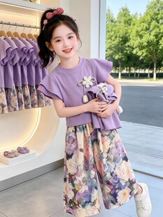 714哈哈家 女童夏季新款洋气韩版甜美时髦百搭休闲套装