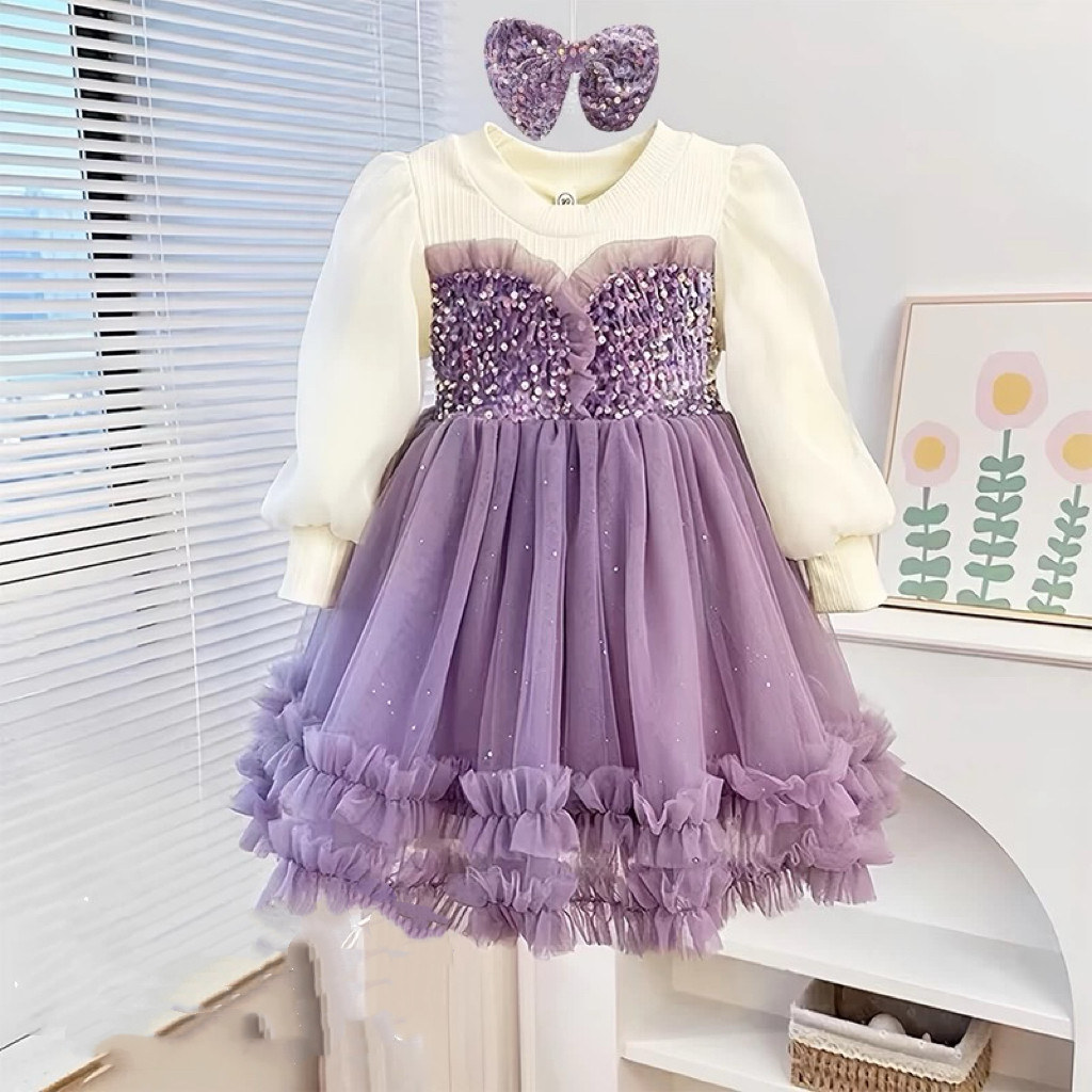 733哈哈家 特价 女童冬季新款洋气韩版时髦亮片假两件加绒连衣裙