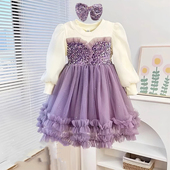 特价 女童冬季 新款 733哈哈家 洋气韩版 时髦亮片假两件加绒连衣裙