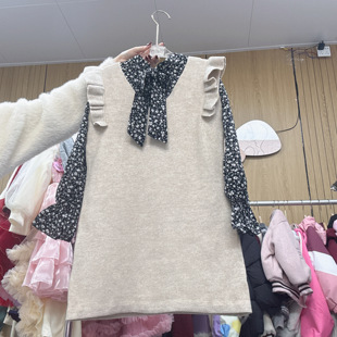 时髦蝴蝶结针织马甲裙两件套 洋气韩版 751哈哈家 女童春秋新款