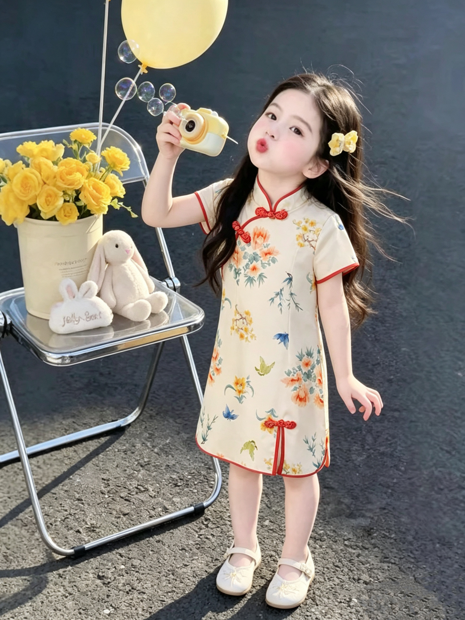 585哈哈家 特价 女童夏季新款洋气新中式时髦旗袍连衣裙