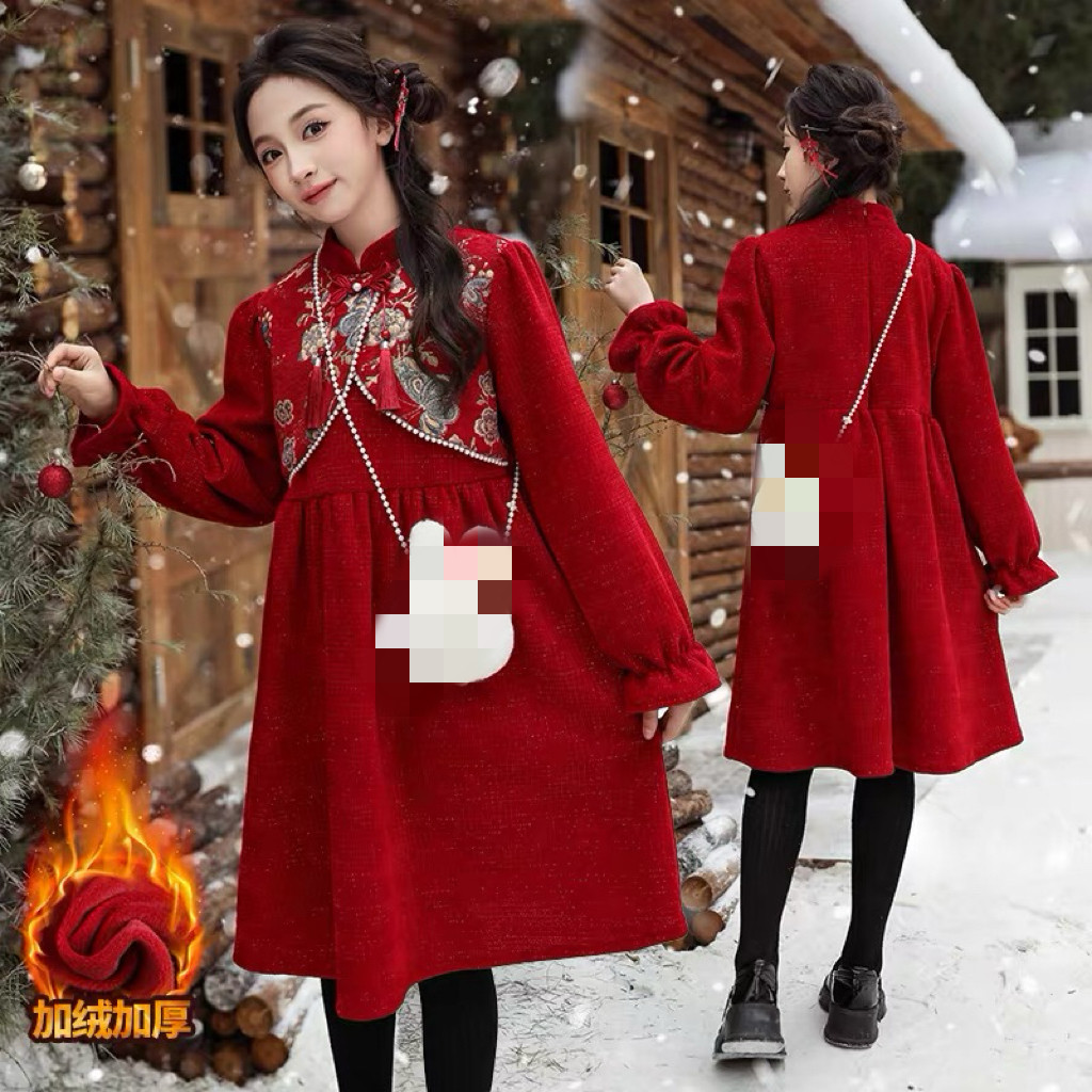 898哈哈家 特价 新年装女童冬季新款洋气韩版时髦百搭加绒连衣裙,童装/婴儿装/亲子装,连衣裙,淘宝优惠券,粉丝福利购,淘宝优惠卷