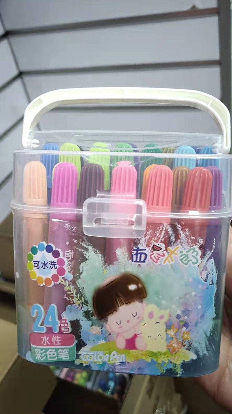 正品西瓜太郎24色水彩笔桶装24色西瓜太郎水彩笔幼儿园画画彩色笔