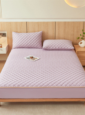 紫色床笠加高40cm单件长绒棉高密度四件套厚床垫床罩夹棉纯棉定做