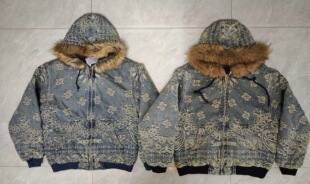 JACQUARD JACKET DENIM WORK 腰果花棉服牛仔夹克 HOODED BANDANA