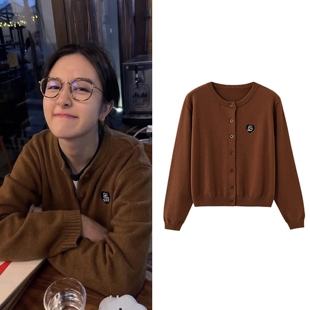 李兰迪同款刺绣针织开衫女秋冬季新款高级感宽松显瘦毛衣外套上衣