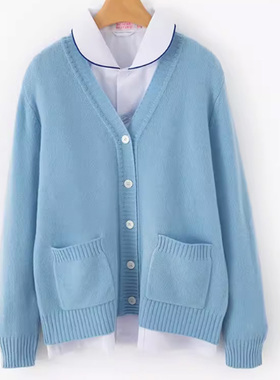 护士毛衣外套开衫加绒加厚医护医院护士服女秋冬季外搭不起球蓝色