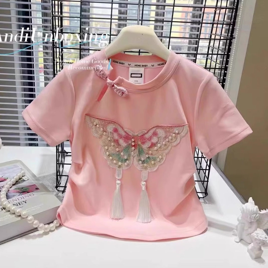 国风新中式儿童蝴蝶刺绣上衣服
