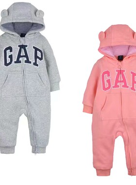 童装男女宝宝秋装连帽单层连体衣外贸G家小童婴幼儿双层哈衣爬服p