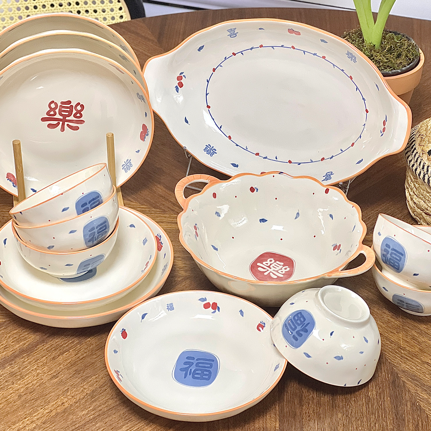 釉下彩2026新款碗碟套装家用福字陶瓷餐具乔迁新居礼物饭碗汤碗盘,餐饮具,碗,淘宝优惠券,粉丝福利购,淘宝优惠卷