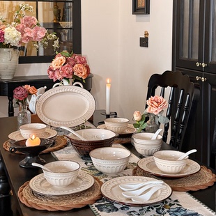 法式复古釉下彩2026新款碗碟套装家用高级感陶瓷餐具乔迁送礼碗盘