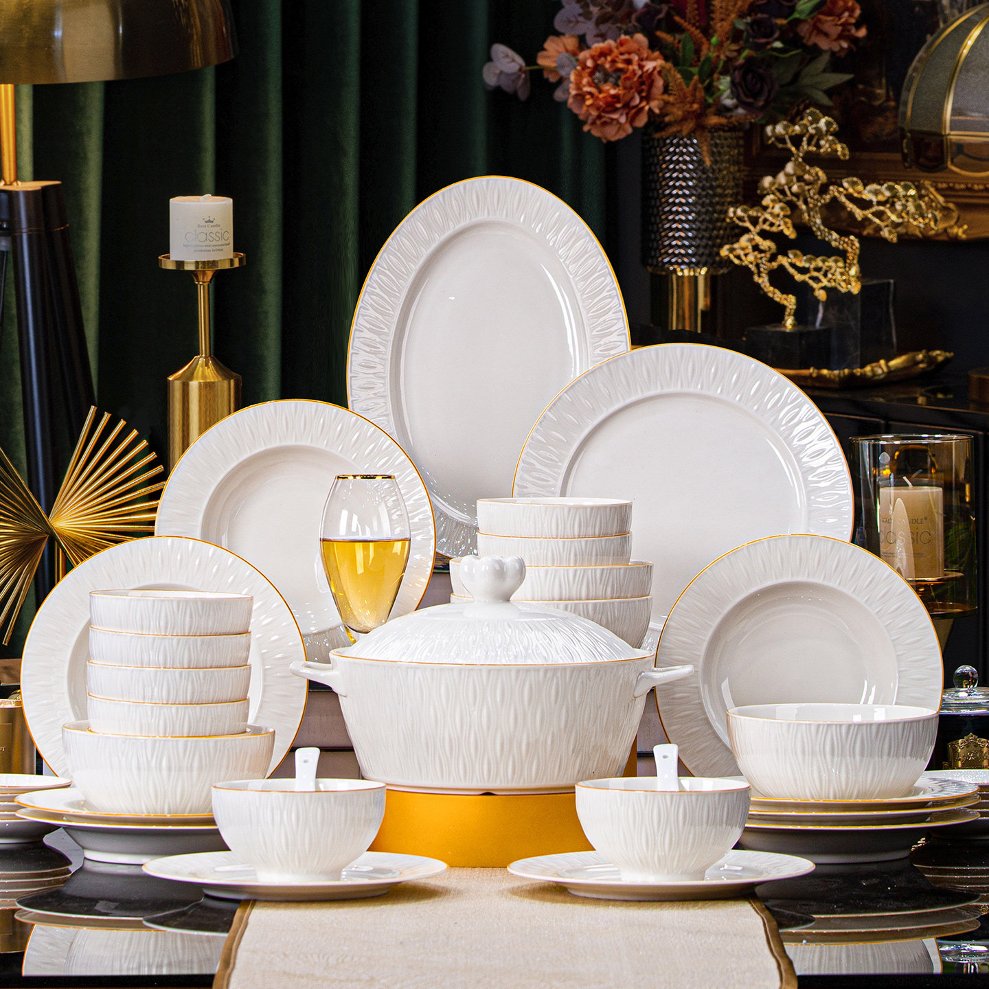 2025新款釉下彩餐具碗碟套装家用景德镇高温陶瓷乔迁礼物轻奢碗盘