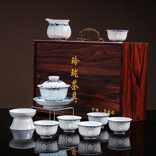 青花瓷盖碗景德镇2026新款茶具套装陶瓷功夫茶具礼盒装中式茶具