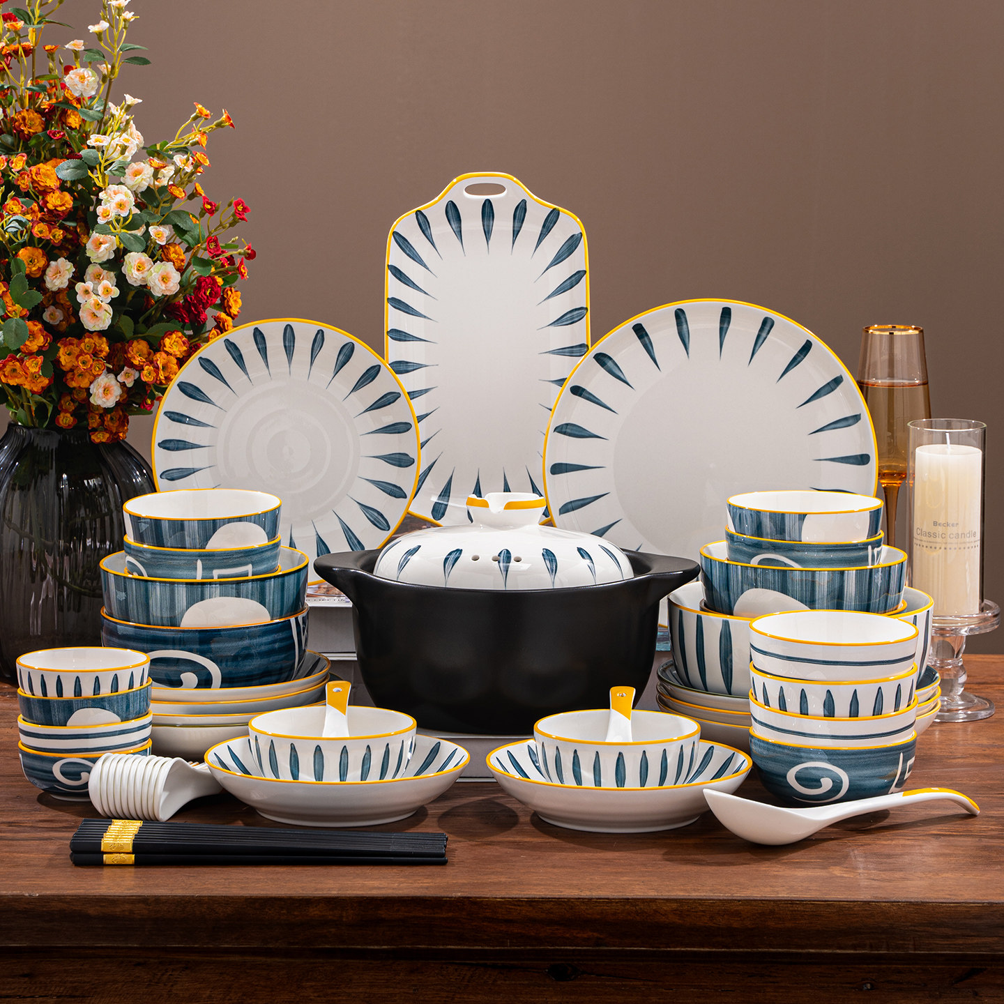 2025新款碗碟套装家用高温釉下彩景德镇日式乔迁送礼陶瓷碗盘组合,餐饮具,餐具瓷器套装,淘宝优惠券,粉丝福利购,淘宝优惠卷