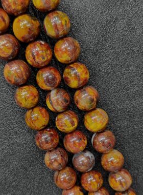 天然火彩彼得石圆珠半成品 油画风暴纹火彩彼得石散 DIY手工串珠