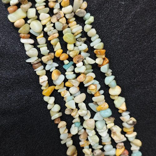 天然亚马逊石碎石 蓝黄相间 打孔珠子 DIY设计用珠